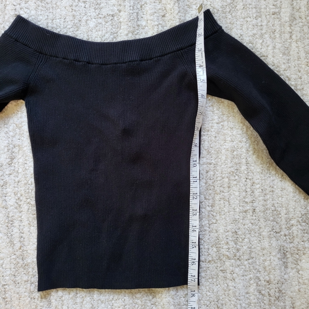 Express Body Contour Collection Off Shoulder Black Ribbed Sweater - Picture 9 of 9
